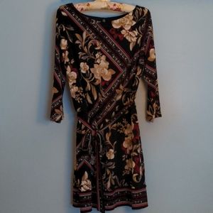 WHBM L black floral stretchy dress